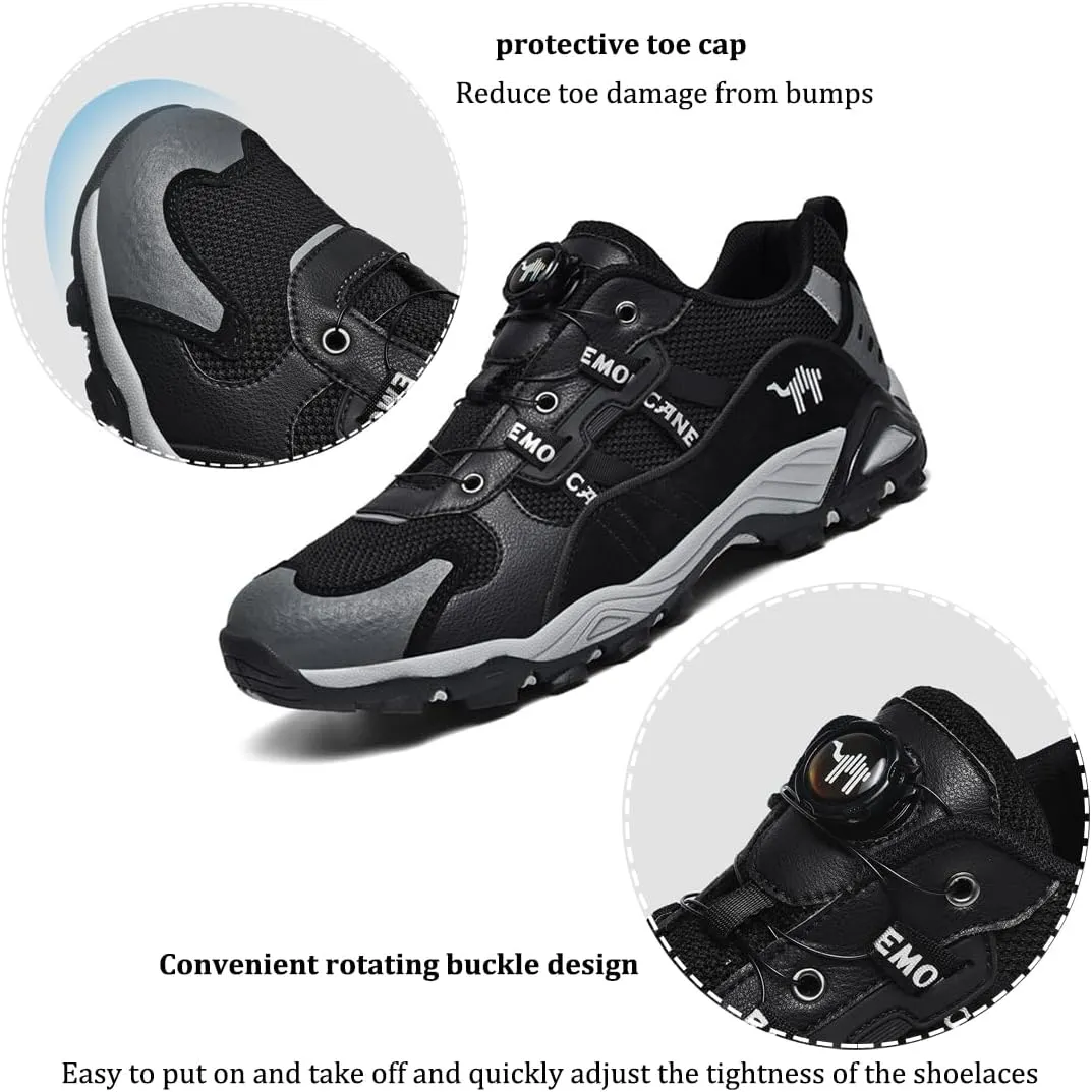 Men's Waterproof Hiking Shoe for Walking & Trail Shoes Self-Tying Anti Slip Outdoor Hike Trekking Shoes Low Top Breathable Camping Hiker Sneakers