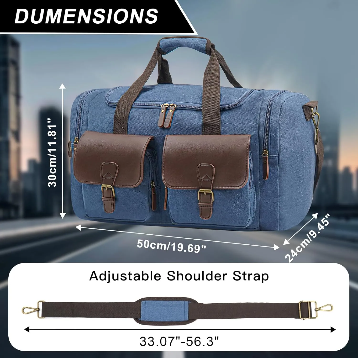Men's Weekender Overnight Bag Multi-Compartment, Carry-On Travel Gym Bag for Men, Retro Design,Blue