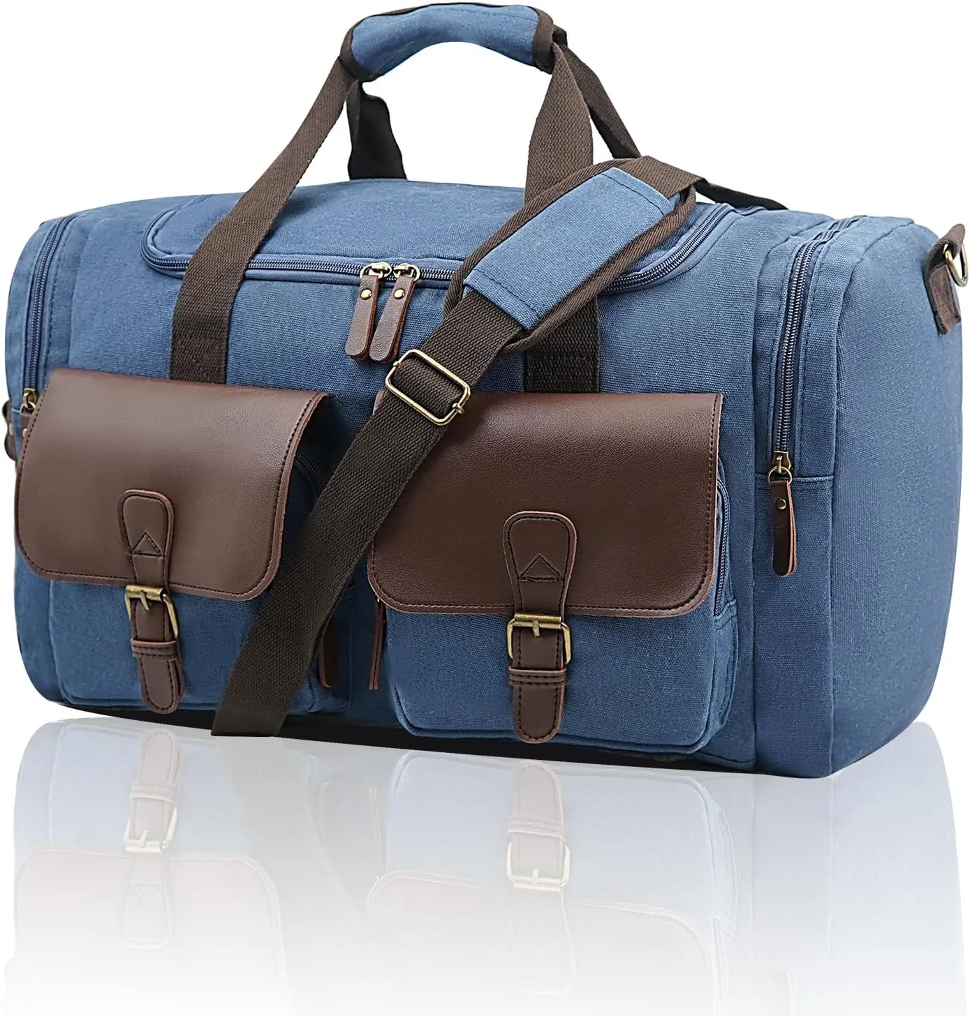 Men's Weekender Overnight Bag Multi-Compartment, Carry-On Travel Gym Bag for Men, Retro Design,Blue