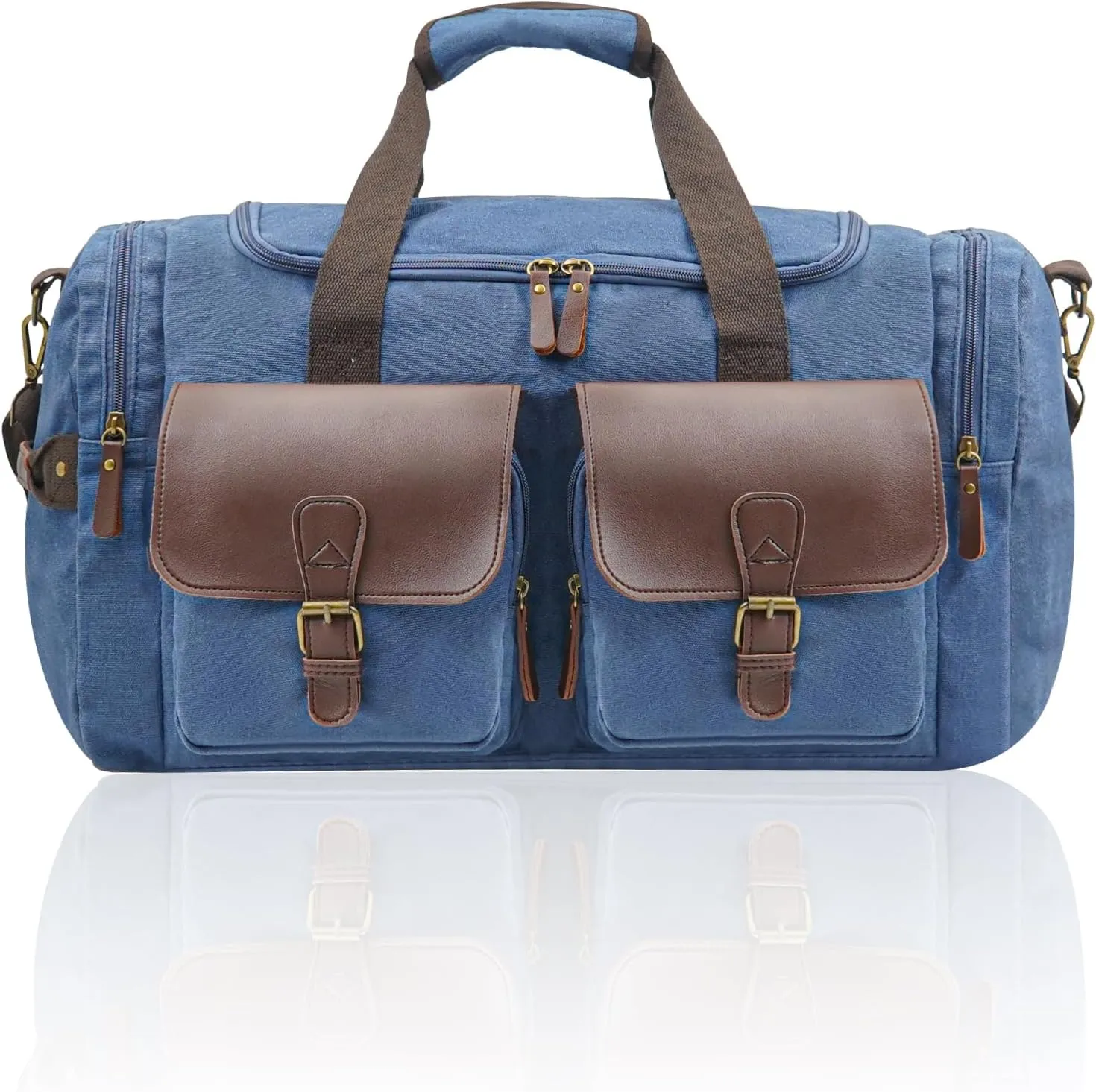 Men's Weekender Overnight Bag Multi-Compartment, Carry-On Travel Gym Bag for Men, Retro Design,Blue