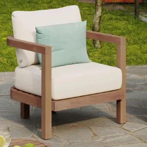 Merax Single Outdoor Acacia Wood Club Chair with Cushion,Patio Furniture Conversation Set for Backyard