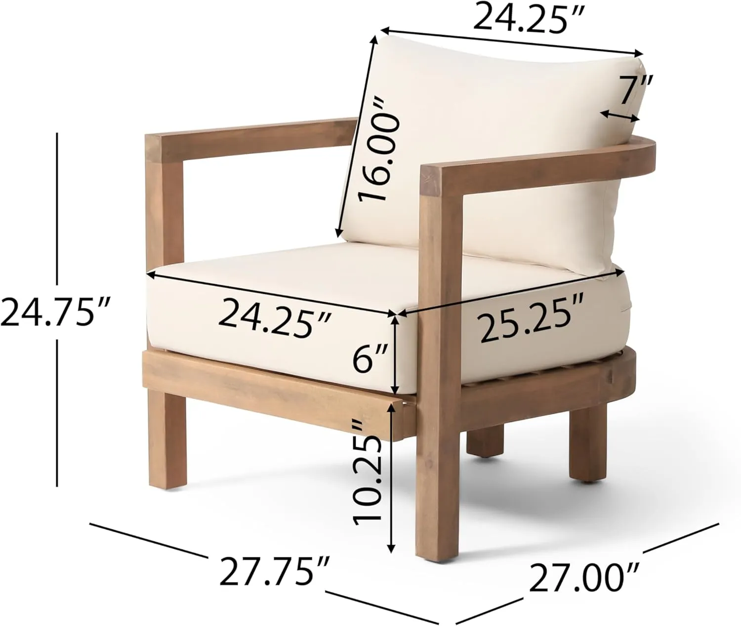 Merax Single Outdoor Acacia Wood Club Chair with Cushion,Patio Furniture Conversation Set for Backyard