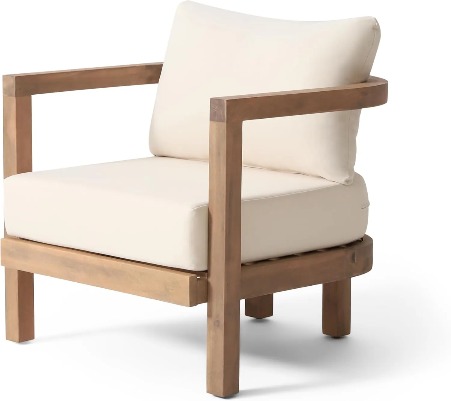 Merax Single Outdoor Acacia Wood Club Chair with Cushion,Patio Furniture Conversation Set for Backyard
