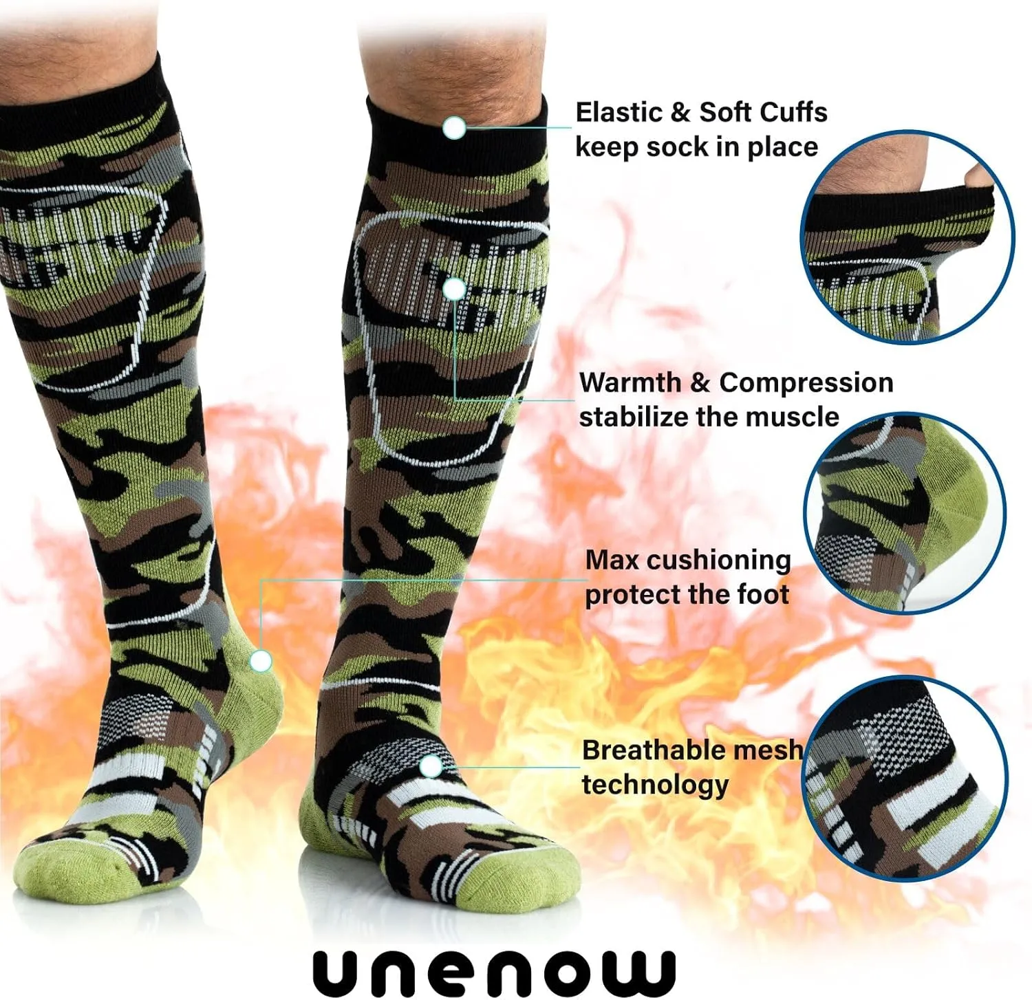 Merino Wool Ski Socks 2 Pairs, Thermal Knee High Warm Socks for Snowboarding, Hiking, Cold Weather, Snow, Hunting