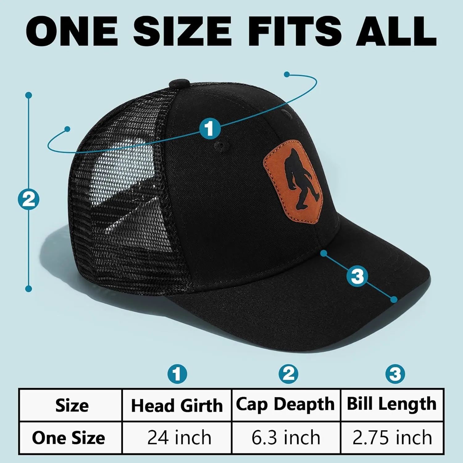 Mesh Bigfoot Hat Leather Cap for Men- Great Snapback Closure Sasquatch Hat for Hunting & Hiking