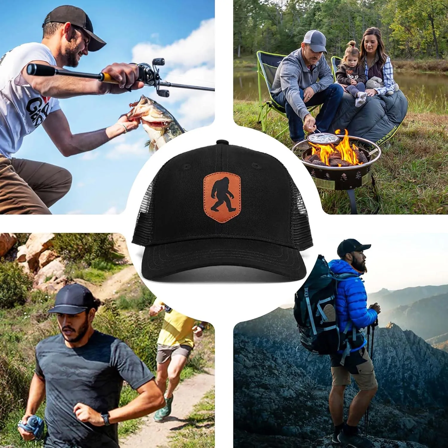Mesh Bigfoot Hat Leather Cap for Men- Great Snapback Closure Sasquatch Hat for Hunting & Hiking