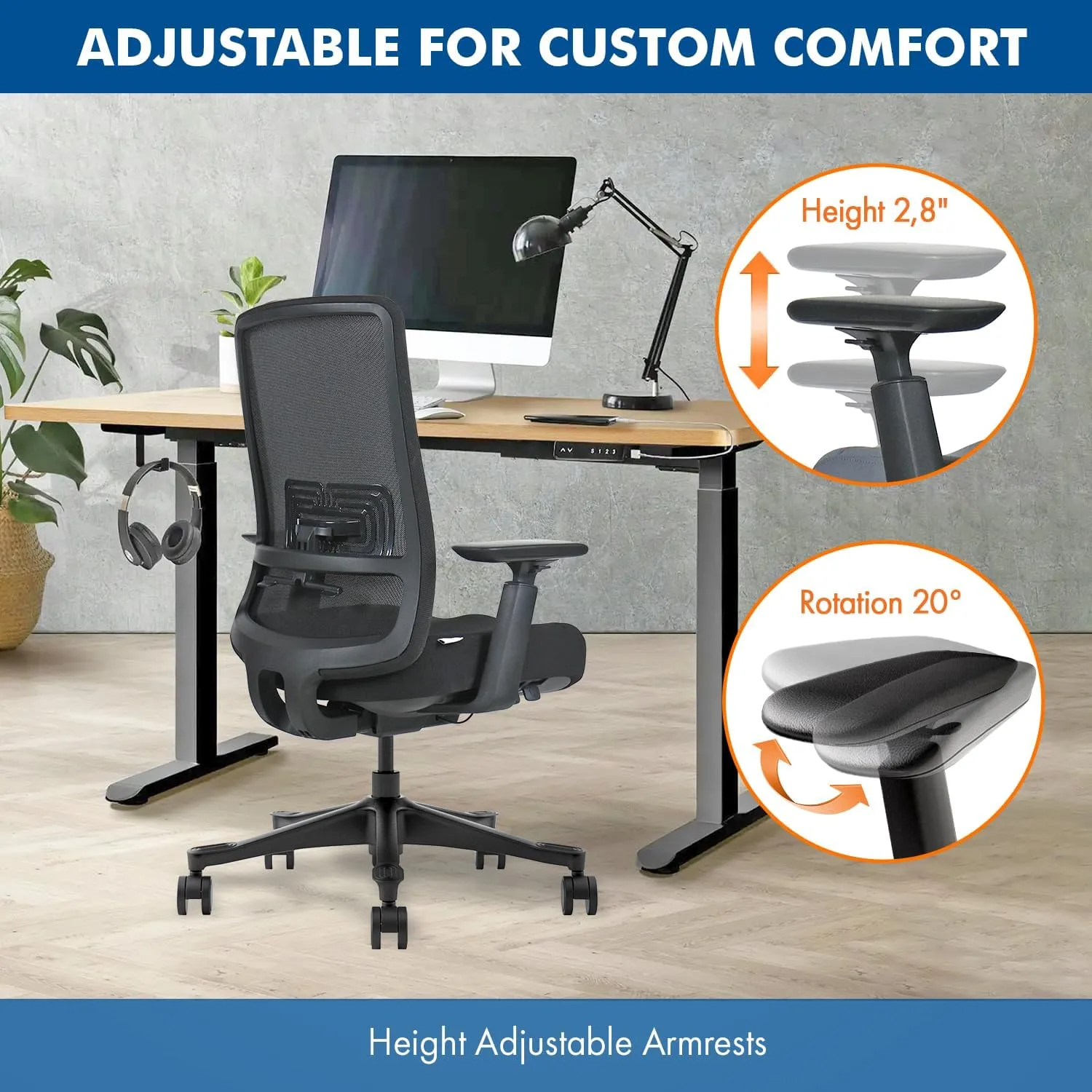 Mesh Office Chair – Ergonomic Office Chair with Lumbar Support, Adjustable 3D Arms & Soft Seat – Holds Up to 330lbs (Black)