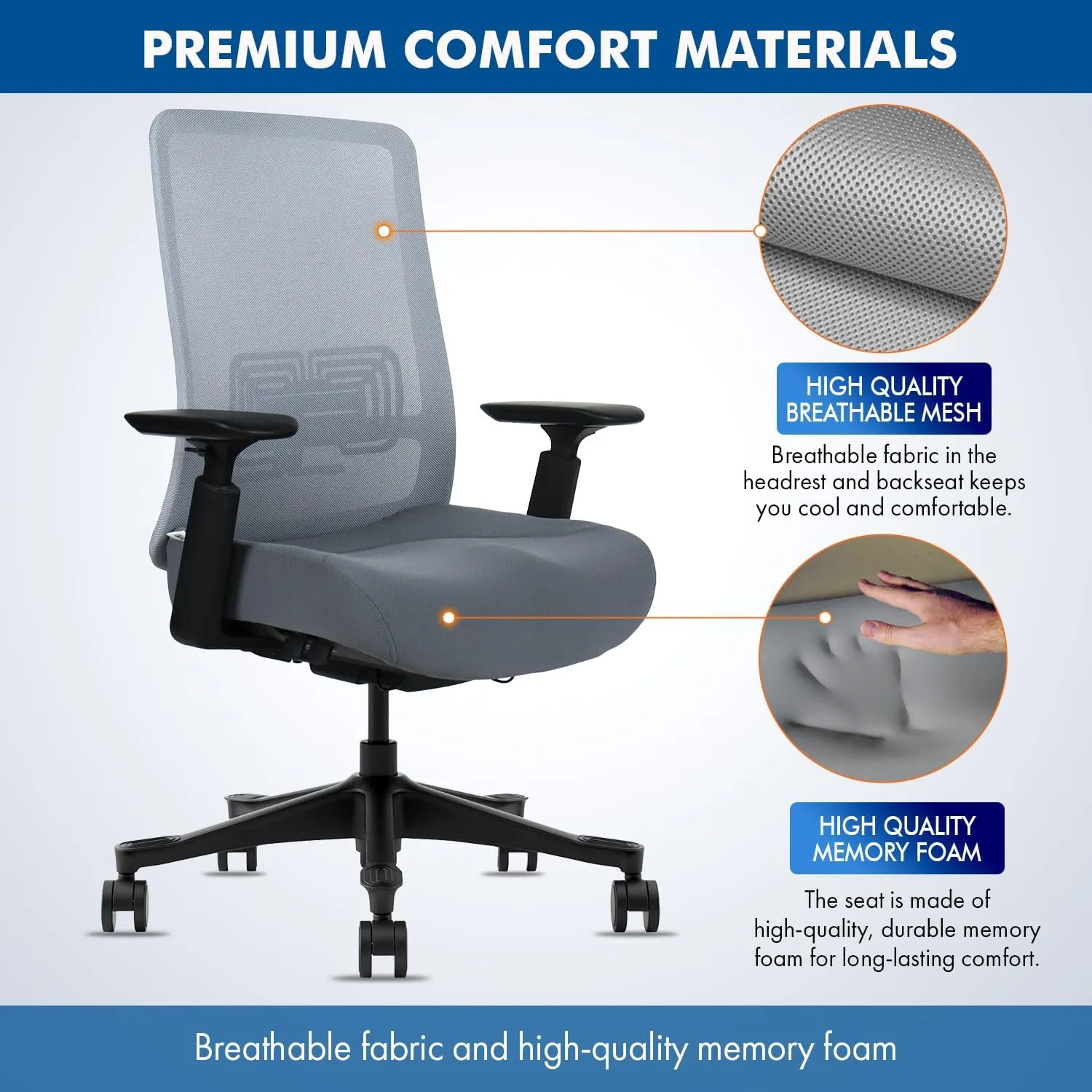 Mesh Office Chair – Ergonomic Office Chair with Lumbar Support, Adjustable 3D Arms & Soft Seat – Holds Up to 330lbs (Black)