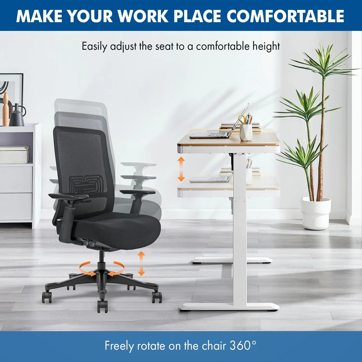 Mesh Office Chair – Ergonomic Office Chair with Lumbar Support, Adjustable 3D Arms & Soft Seat – Holds Up to 330lbs (Black)