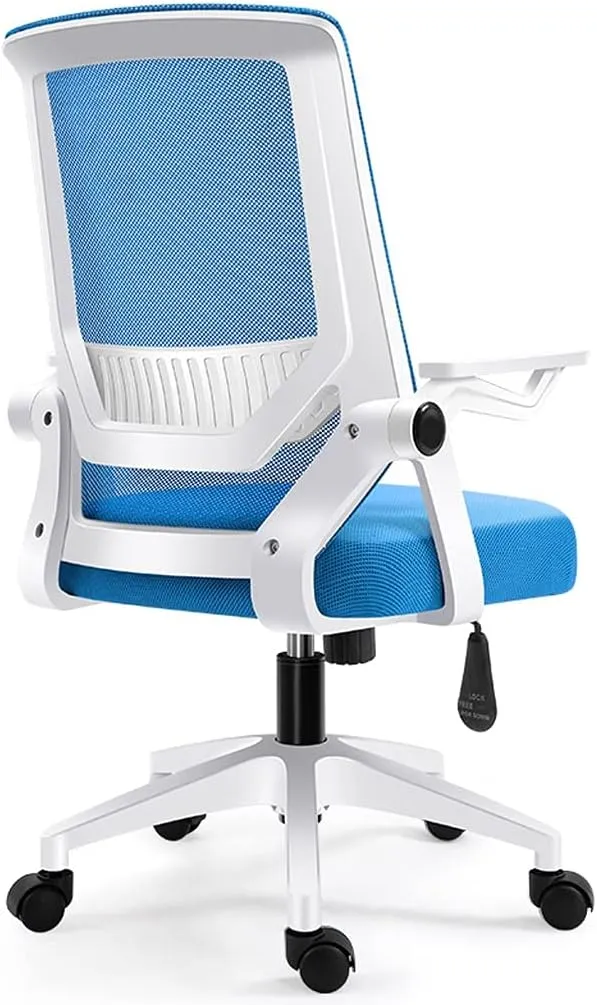 Mesh Office Chair with Pulley Bracket,Ergonomic High-Back Adjustable Desk Chair with armrests, for Office, Dormitory, Home Unique (Blue)