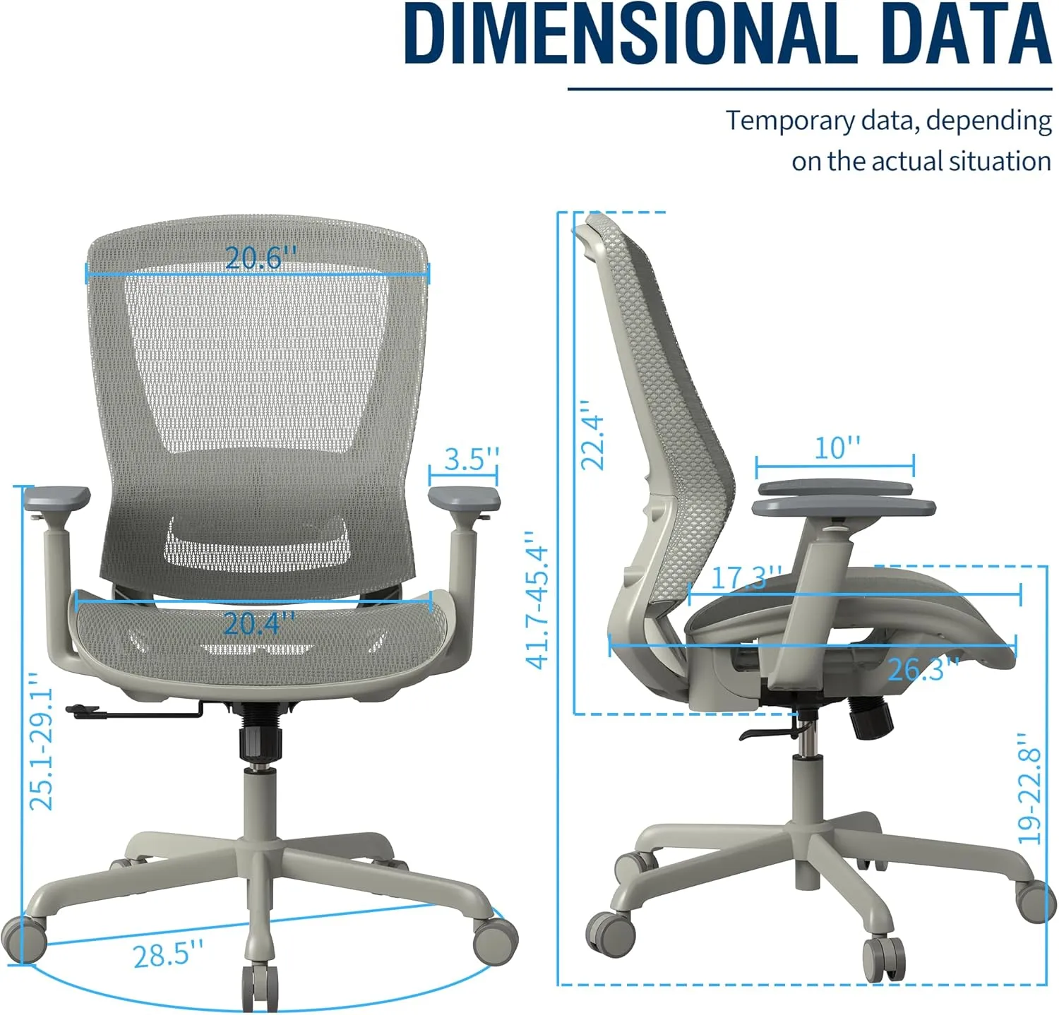 Mesh Office Chair,Ergonomic Computer Desk Chair,Sturdy Task Chair- Adjustable Lumbar Support & Armrests,Tilt Function,Comfort Wide Seat,Swivel Home Office Chair (All Grey)