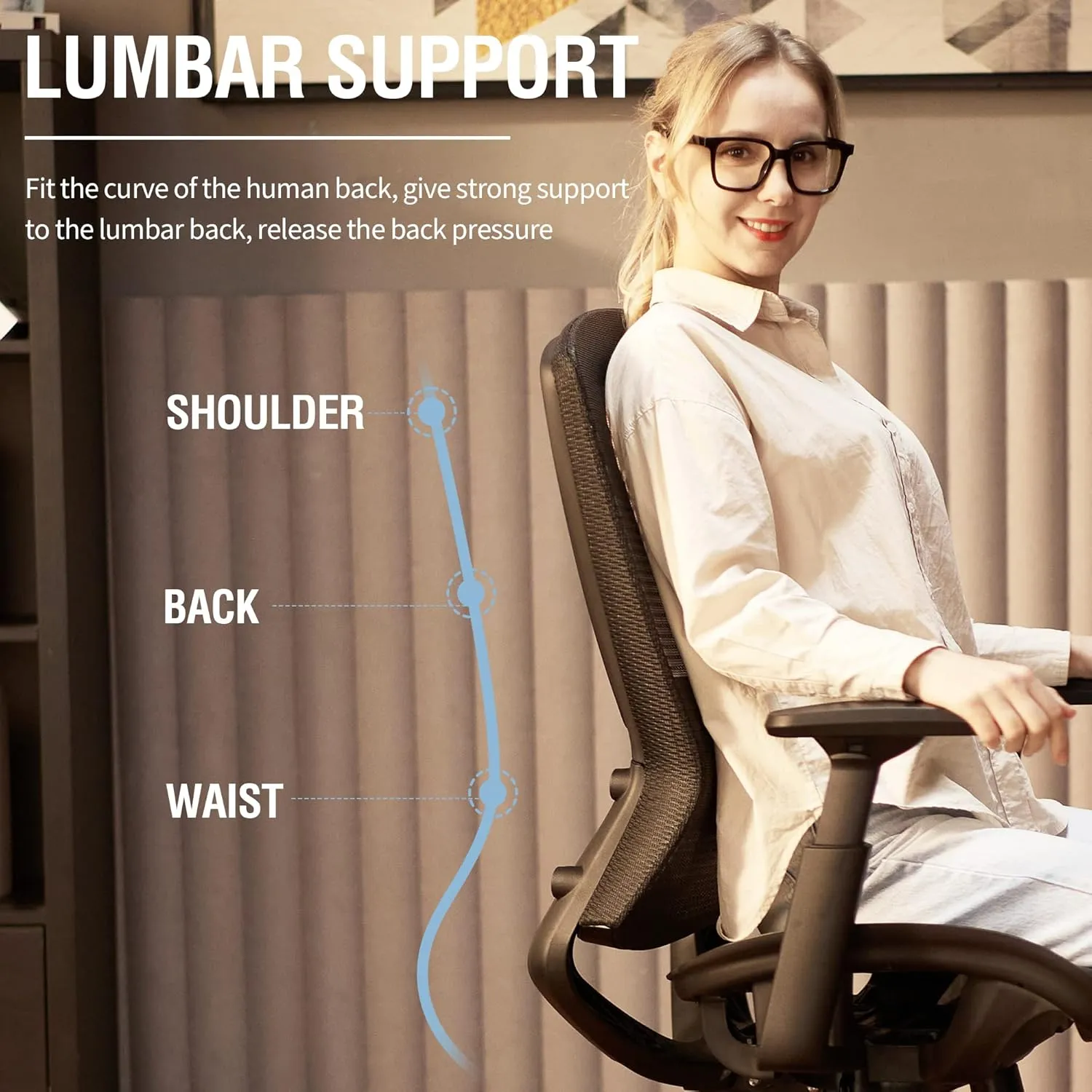 Mesh Office Chair,Ergonomic Computer Desk Chair,Sturdy Task Chair- Adjustable Lumbar Support & Armrests,Tilt Function,Comfort Wide Seat,Swivel Home Office Chair (Black)