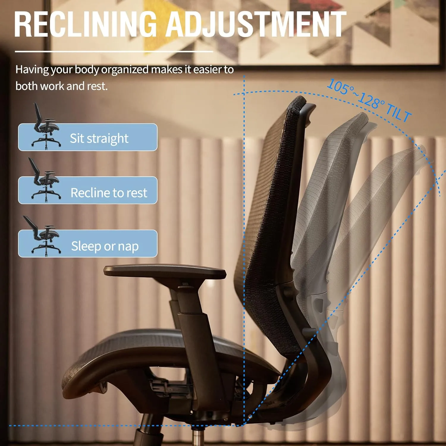 Mesh Office Chair,Ergonomic Computer Desk Chair,Sturdy Task Chair- Adjustable Lumbar Support & Armrests,Tilt Function,Comfort Wide Seat,Swivel Home Office Chair (Black)