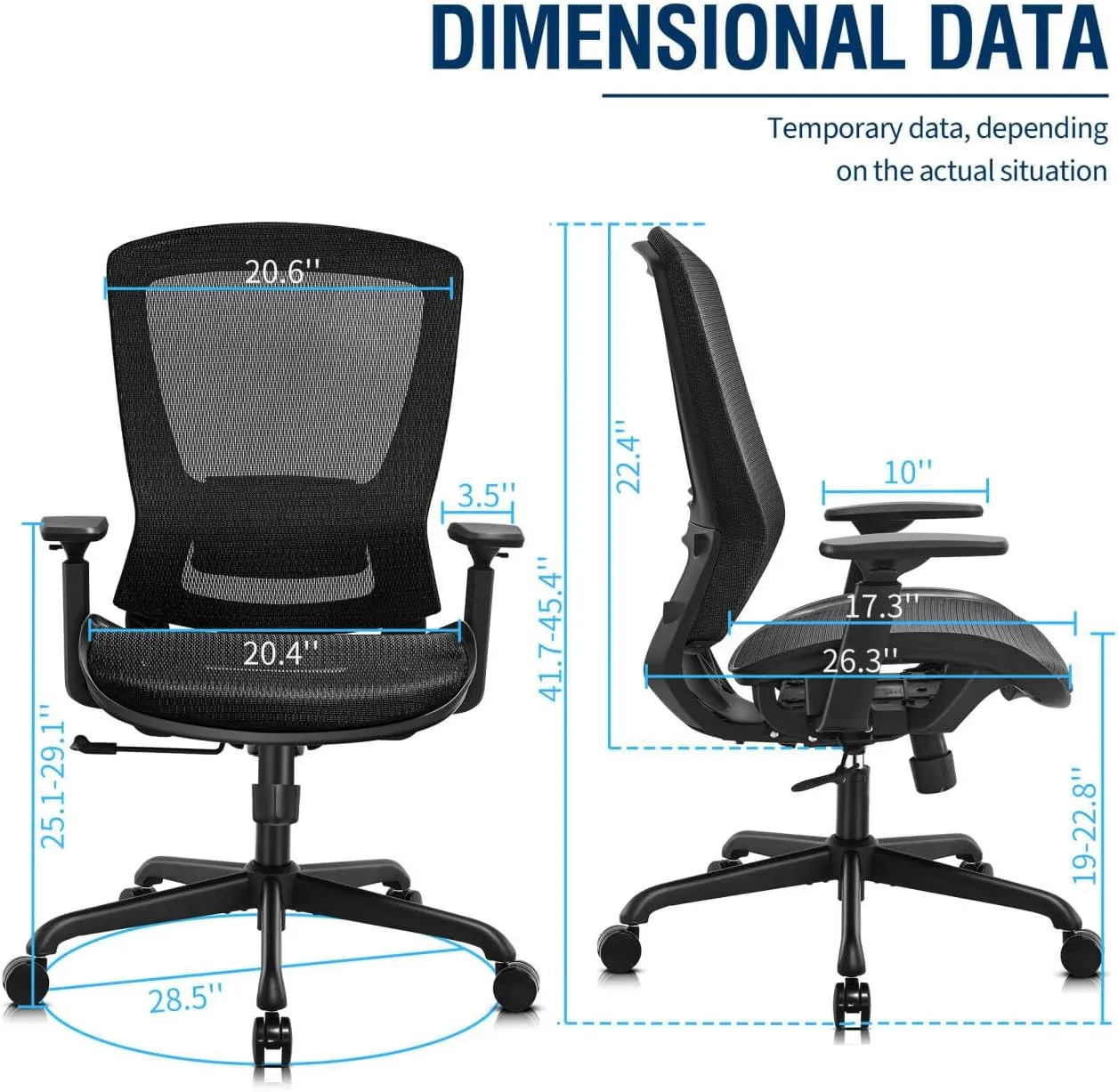 Mesh Office Chair,Ergonomic Computer Desk Chair,Sturdy Task Chair- Adjustable Lumbar Support & Armrests,Tilt Function,Comfort Wide Seat,Swivel Home Office Chair (Black)