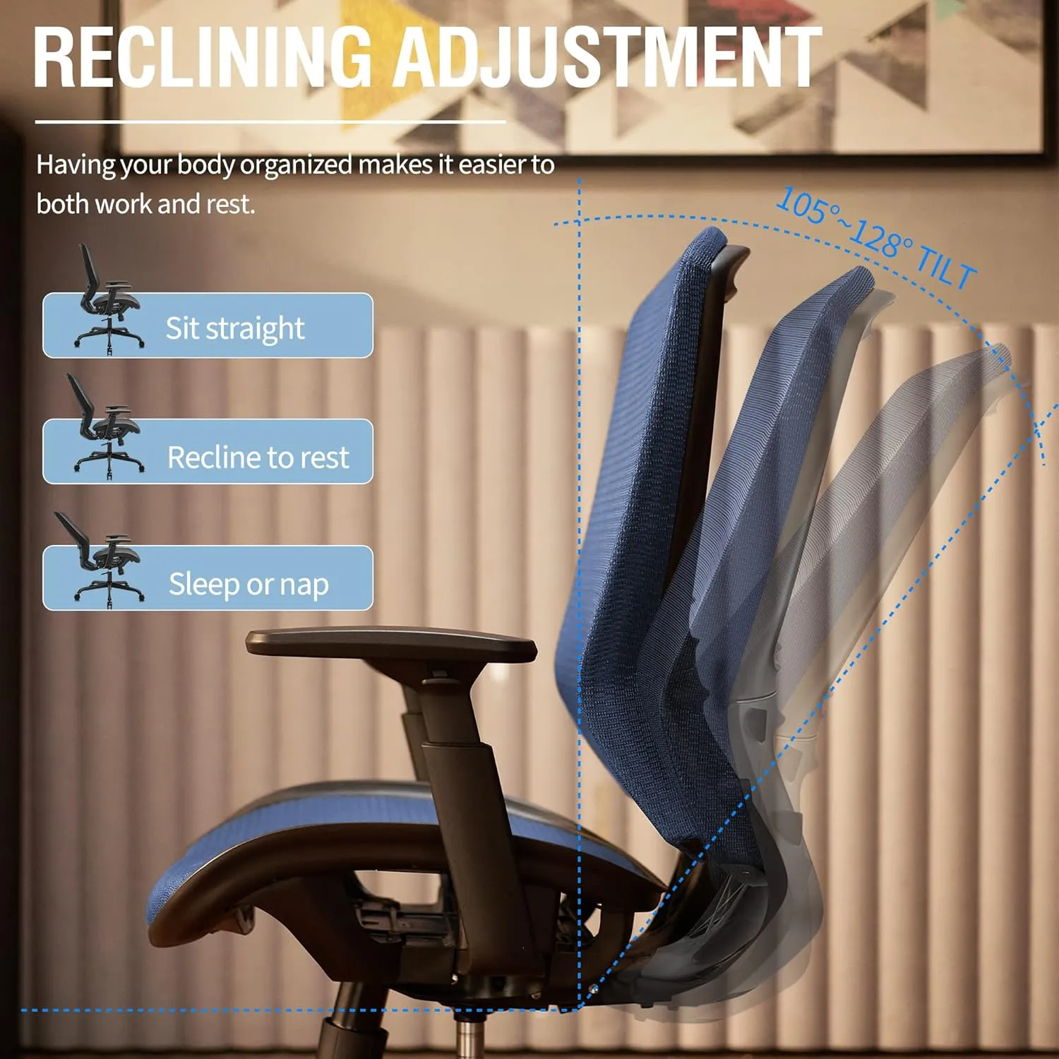 Mesh Office Chair,Ergonomic Computer Desk Chair,Sturdy Task Chair- Adjustable Lumbar Support & Armrests,Tilt Function,Comfort Wide Seat,Swivel Home Office Chair (Blue)