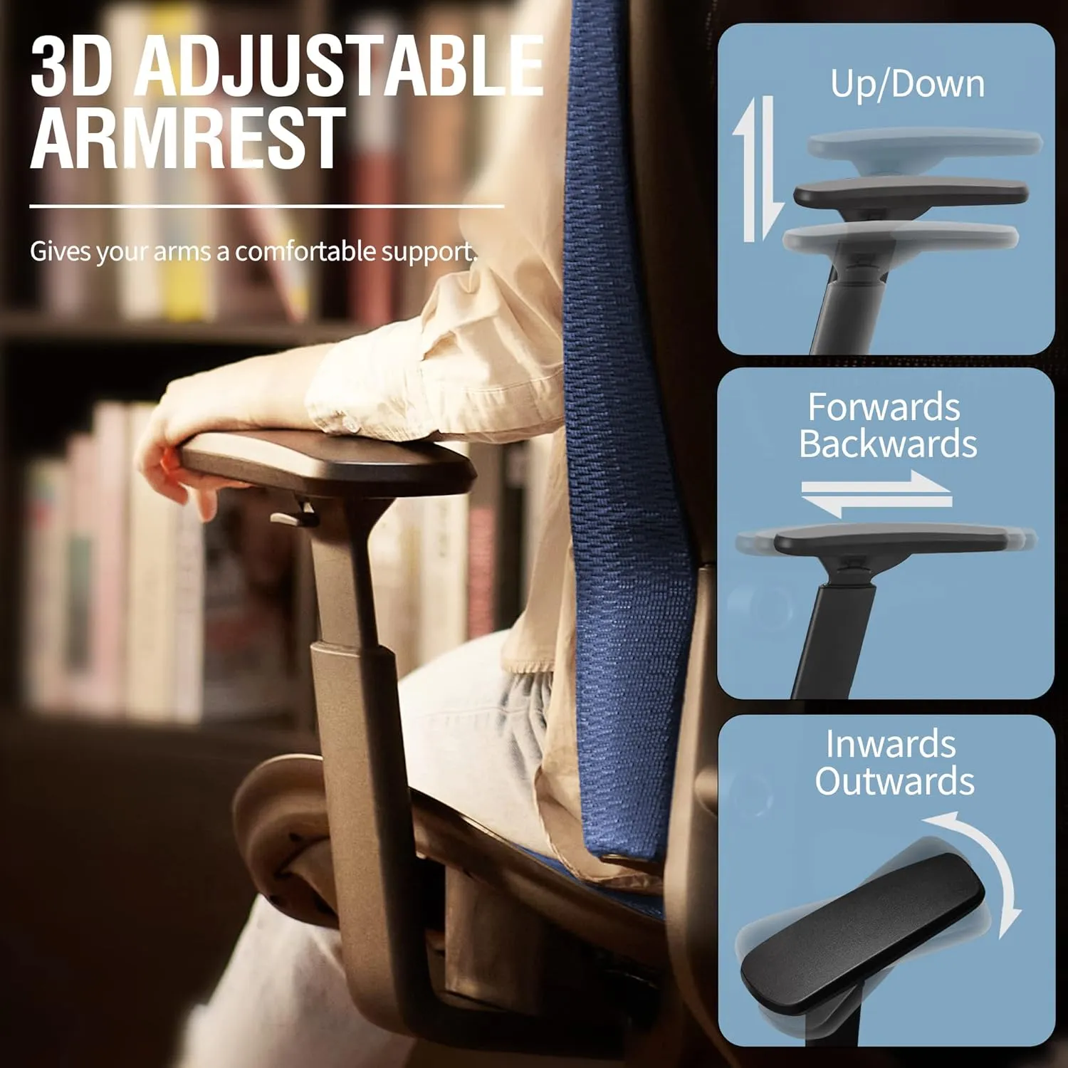 Mesh Office Chair,Ergonomic Computer Desk Chair,Sturdy Task Chair- Adjustable Lumbar Support & Armrests,Tilt Function,Comfort Wide Seat,Swivel Home Office Chair (Blue)