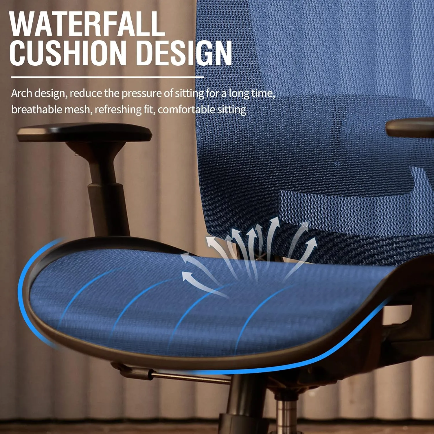 Mesh Office Chair,Ergonomic Computer Desk Chair,Sturdy Task Chair- Adjustable Lumbar Support & Armrests,Tilt Function,Comfort Wide Seat,Swivel Home Office Chair (Blue)