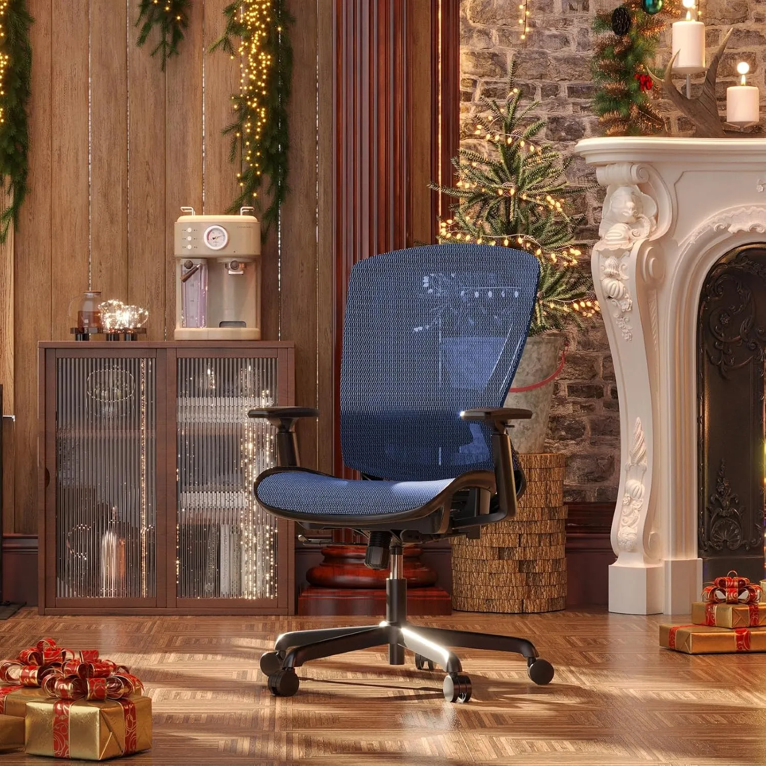 Mesh Office Chair,Ergonomic Computer Desk Chair,Sturdy Task Chair- Adjustable Lumbar Support & Armrests,Tilt Function,Comfort Wide Seat,Swivel Home Office Chair (Blue)