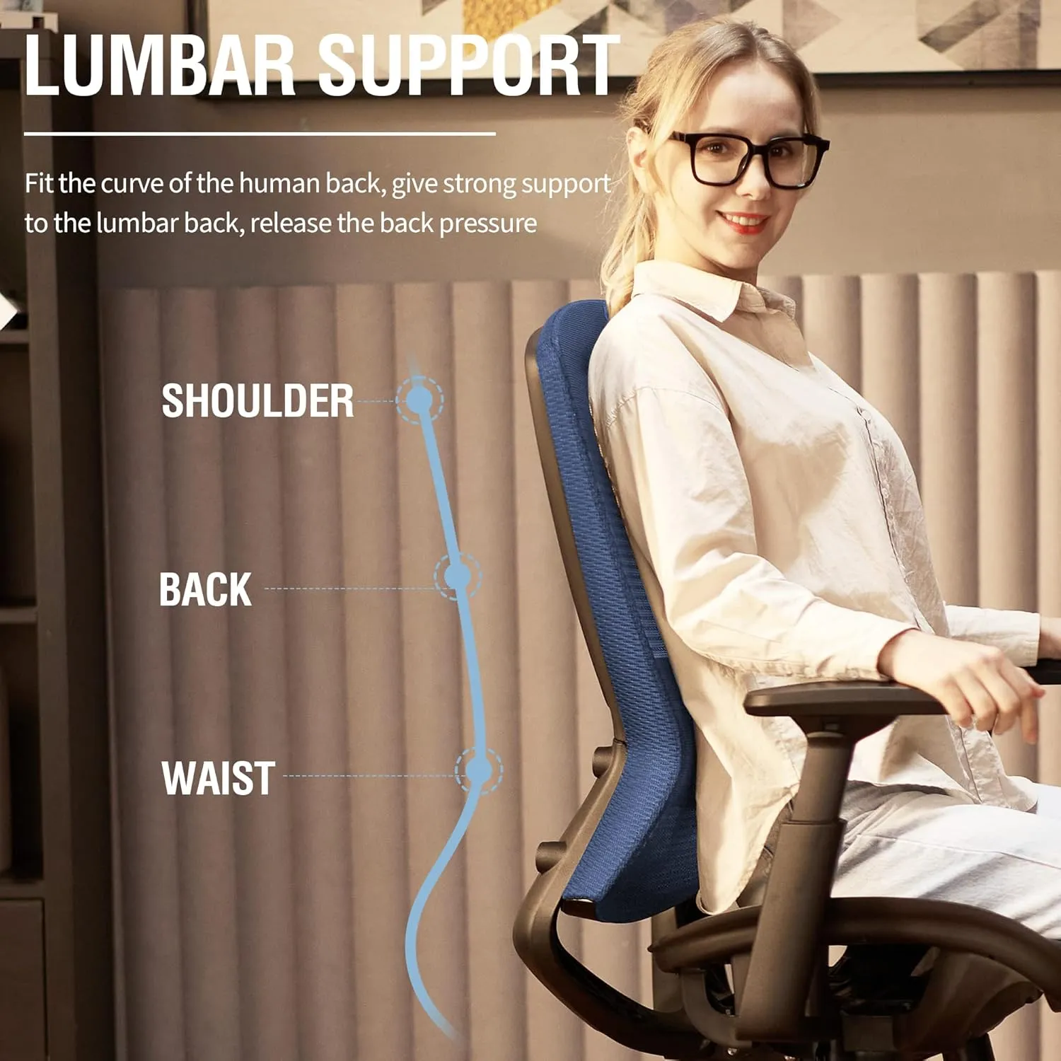 Mesh Office Chair,Ergonomic Computer Desk Chair,Sturdy Task Chair- Adjustable Lumbar Support & Armrests,Tilt Function,Comfort Wide Seat,Swivel Home Office Chair (Blue)