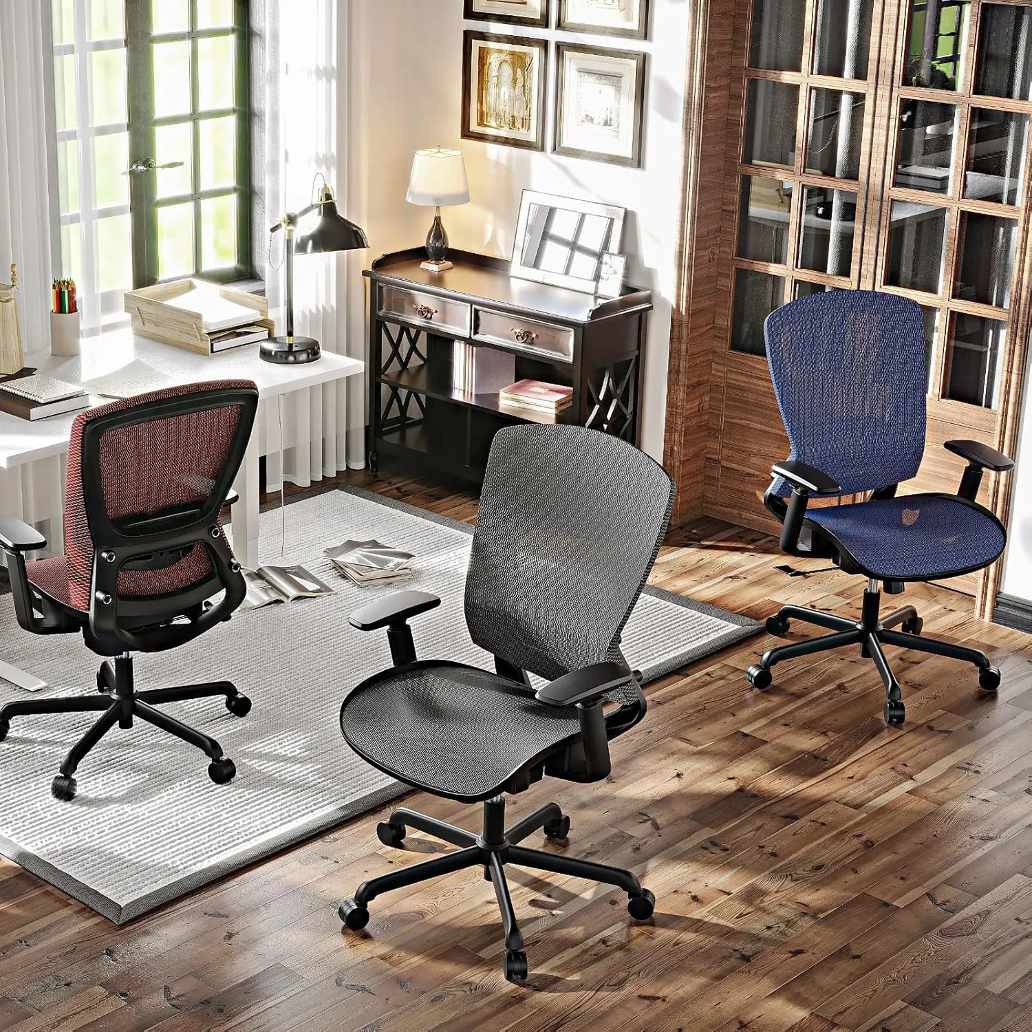 Mesh Office Chair,Ergonomic Computer Desk Chair,Sturdy Task Chair- Adjustable Lumbar Support & Armrests,Tilt Function,Comfort Wide Seat,Swivel Home Office Chair (Grey)