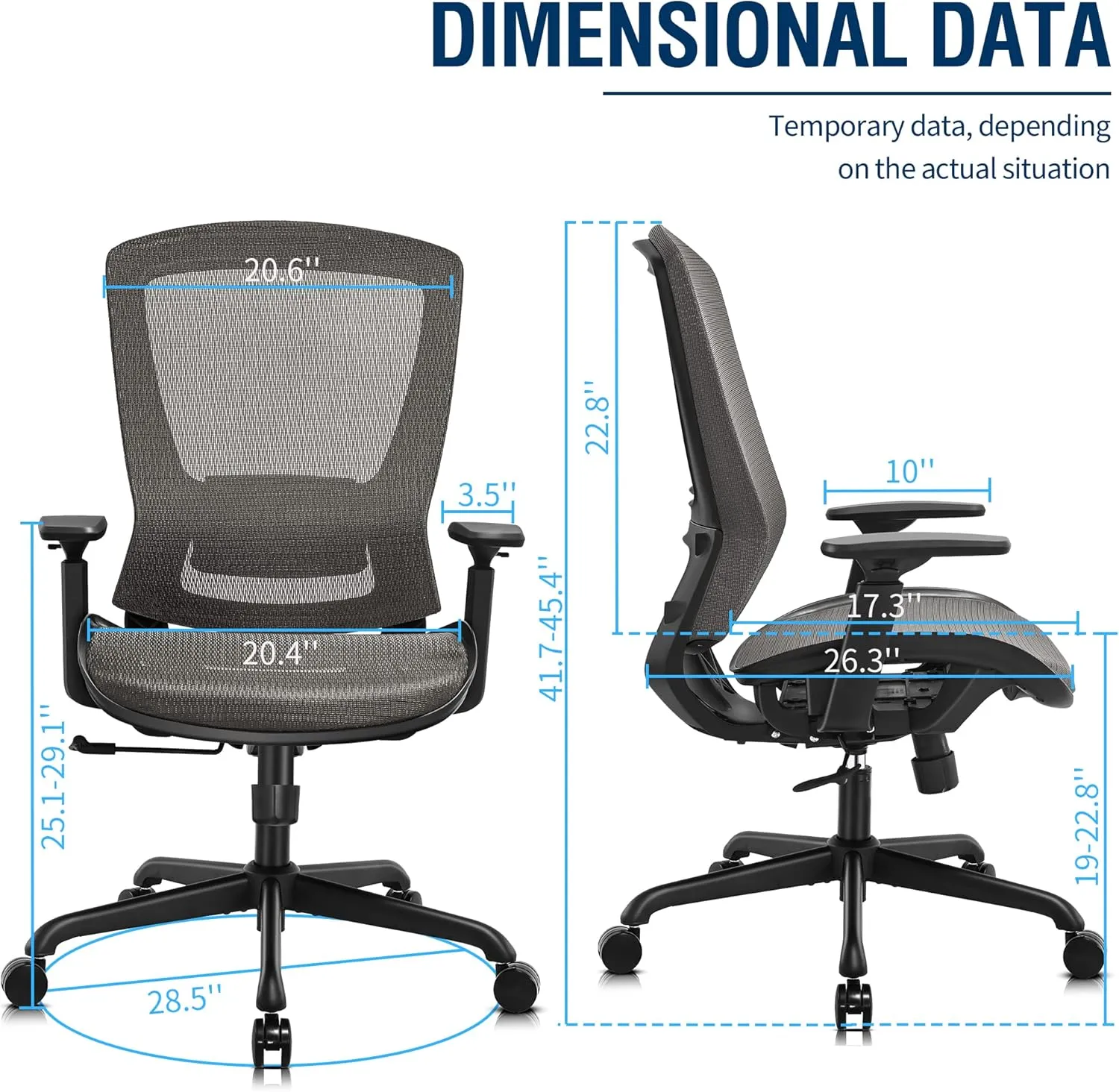 Mesh Office Chair,Ergonomic Computer Desk Chair,Sturdy Task Chair- Adjustable Lumbar Support & Armrests,Tilt Function,Comfort Wide Seat,Swivel Home Office Chair (Grey)
