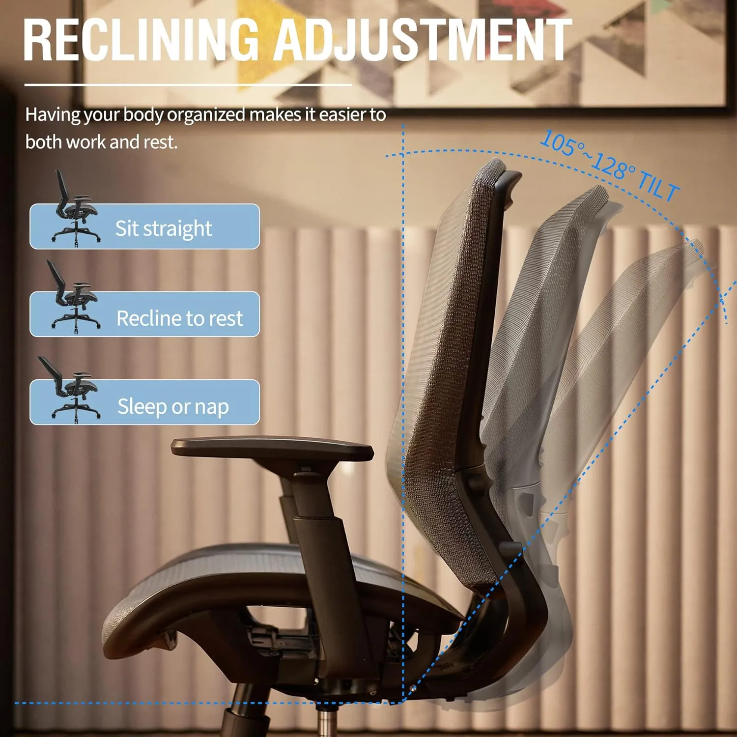 Mesh Office Chair,Ergonomic Computer Desk Chair,Sturdy Task Chair- Adjustable Lumbar Support & Armrests,Tilt Function,Comfort Wide Seat,Swivel Home Office Chair (Grey)