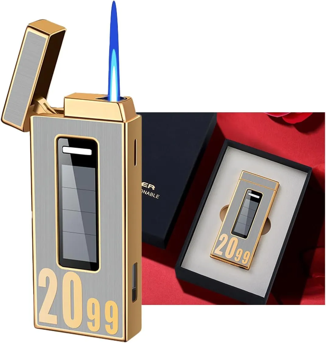 Metal lighters, Butane-Filled lighters,Lighter Torch Solar Lighter, Refillable Windproof Lighter, Black Ice and Gold, Gift Box, Men's Gift Storm Lighter (Gold)
