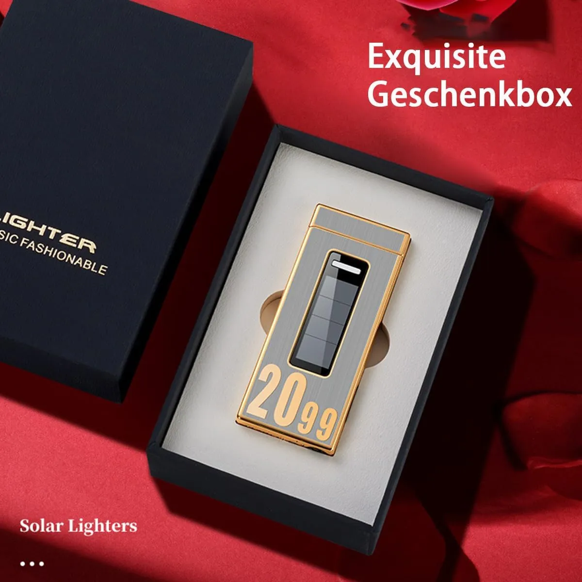 Metal lighters, Butane-Filled lighters,Lighter Torch Solar Lighter, Refillable Windproof Lighter, Black Ice and Gold, Gift Box, Men's Gift Storm Lighter (Gold)