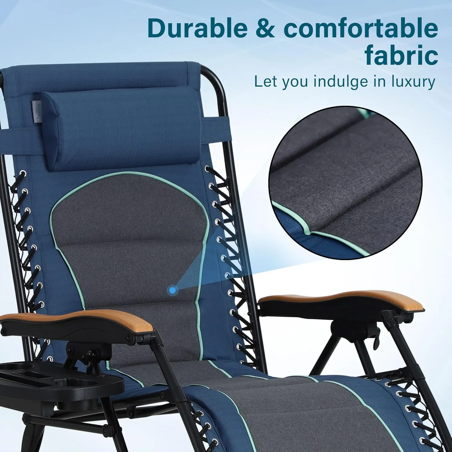 MFSTUDIO Zero Gravity Chairs Set of 2, XL Oversized Outdoor Anti Gravity Chair, Patio Lounge Folding Adjustable Chair with Cup Holder & Padded Headrest, Support 400lbs,Blue