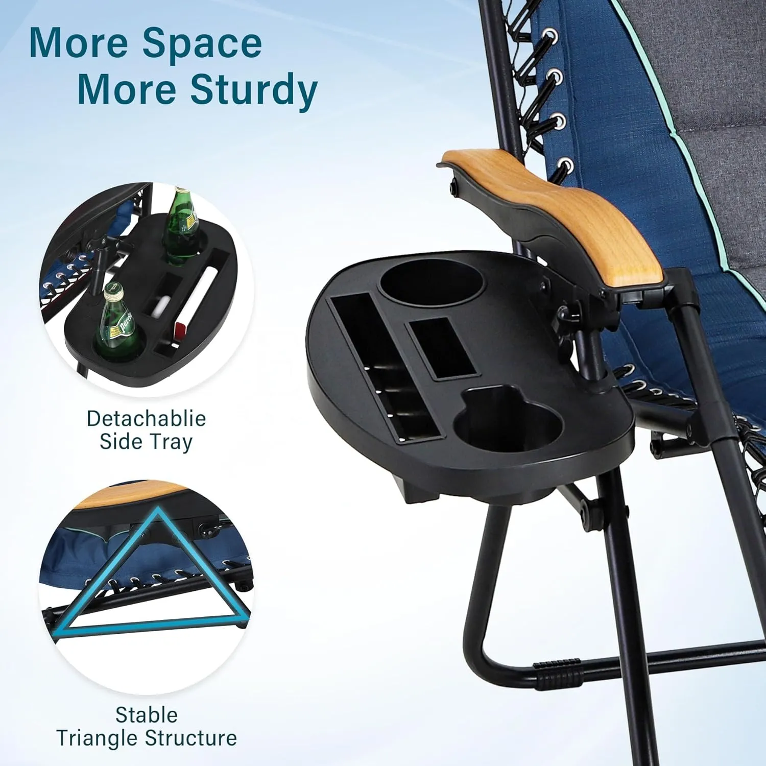MFSTUDIO Zero Gravity Chairs Set of 2, XL Oversized Outdoor Anti Gravity Chair, Patio Lounge Folding Adjustable Chair with Cup Holder & Padded Headrest, Support 400lbs,Blue