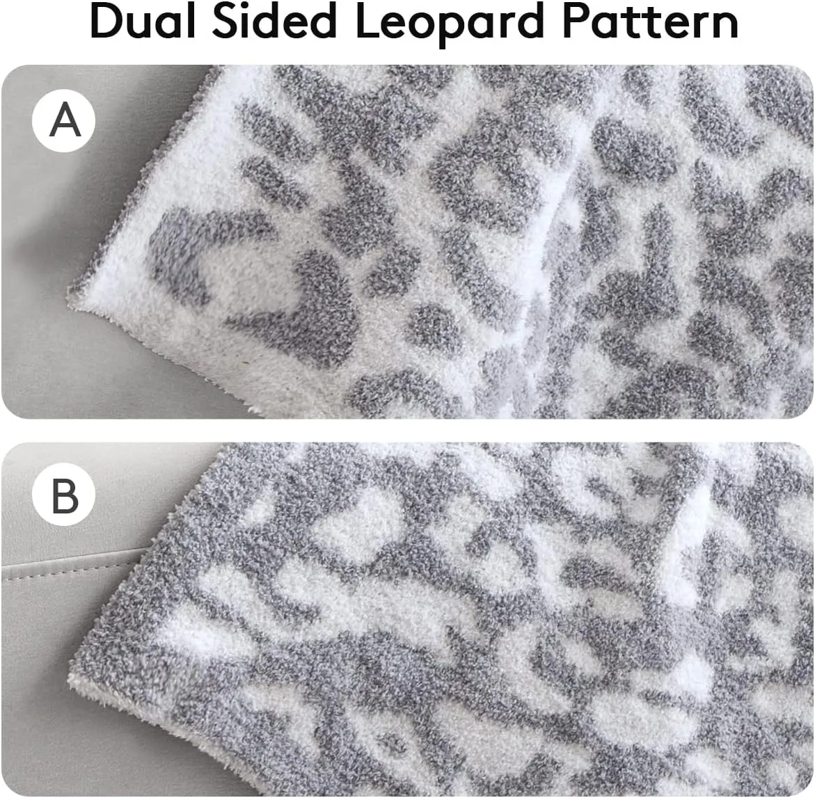 MH MYLUNE HOME Ultra Soft Leopard Throw Blanket (50x60 inches) Microfiber Blanket Plush Warm Reversible Cheetah Blanket Snow Leopard Pattern Throw for Couch Bed Sofa - White Gray, 50"x60"
