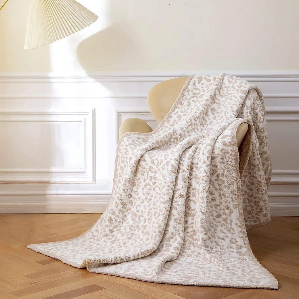 MH MYLUNE HOME Ultra Soft Leopard Throw Blanket (50x60 inches) Microfiber Blankets Plush Warm Reversible Cheetah Blanket Leopard Pattern Throw for Couch Bed Sofa - Khaki, 50"x60"