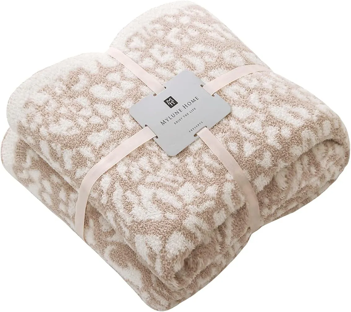 MH MYLUNE HOME Ultra Soft Leopard Throw Blanket (50x60 inches) Microfiber Blankets Plush Warm Reversible Cheetah Blanket Leopard Pattern Throw for Couch Bed Sofa - Khaki, 50"x60"