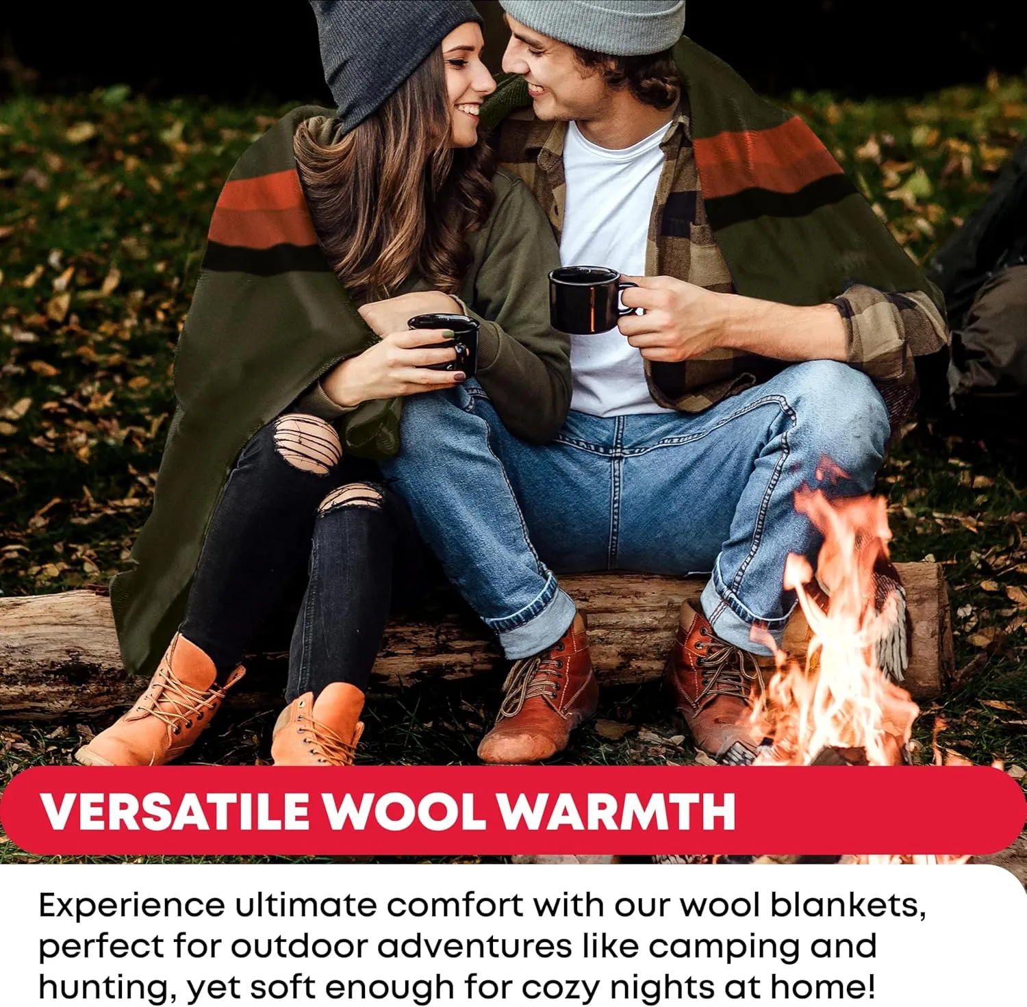 Military Wool Blanket - 95% Wool, Washable, Perfect for Outdoors, Travel, Car & Bushcraft Emergency Blanket, 96" x 96" 6.65 lbs. - Olive Drab Green with Stripes - Queen Size