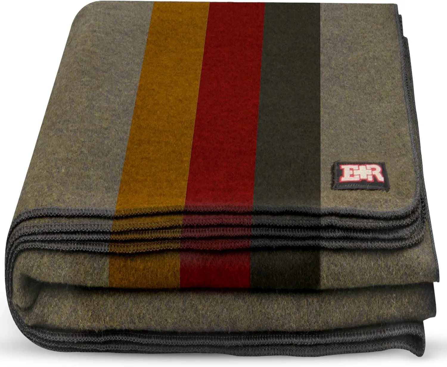 Military Wool Blanket - 95% Wool, Washable, Perfect for Outdoors, Travel, Car & Bushcraft Emergency Blanket, 96" x 96" 6.65 lbs. - Olive Drab Green with Stripes - Queen Size