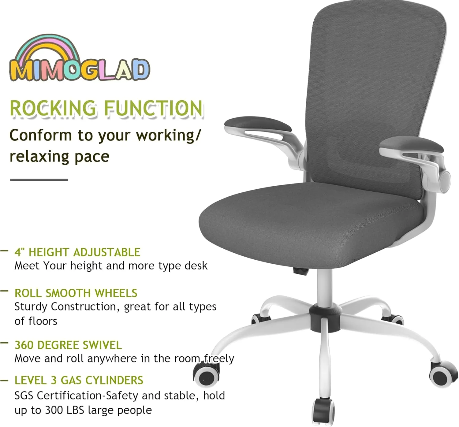 Mimoglad Home Office Chair, High Back Desk Chair, Ergonomic Mesh Computer Chair with Adjustable Lumbar Support and Thickened Seat Cushion