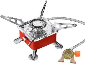 Mini Square Camping Stove,compact folding, wind proof, Piezo Ignition, Use with butane gas tank, Very Perfect for outdoor backpacking, picnics, hiking and camping other occasions (Buckle interface)