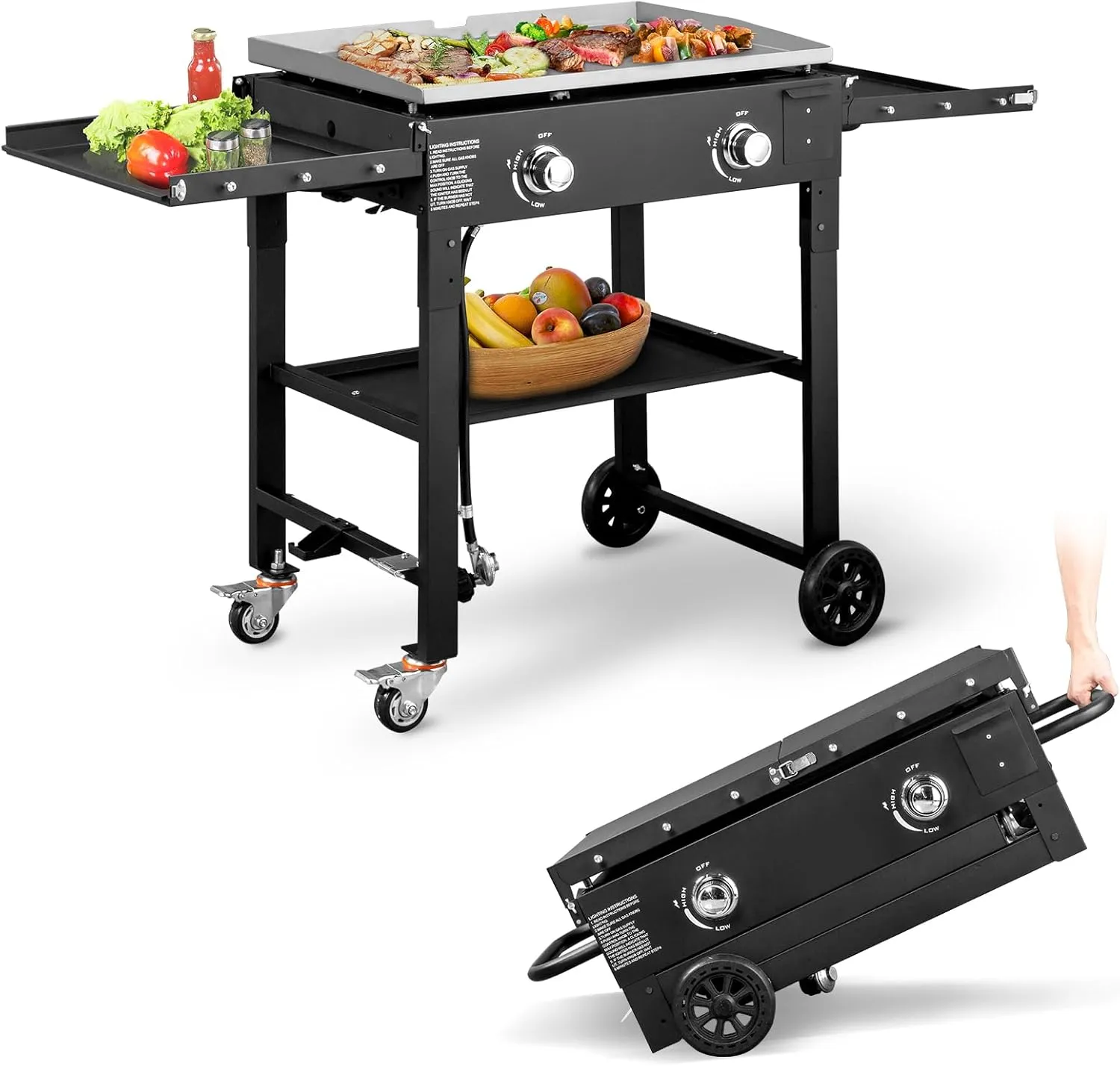 Minzan Foldable 2-Burner Flat Top Gas Griddle Cooking Station for Backyard Barbecue, Picnic, Camping (Silver)