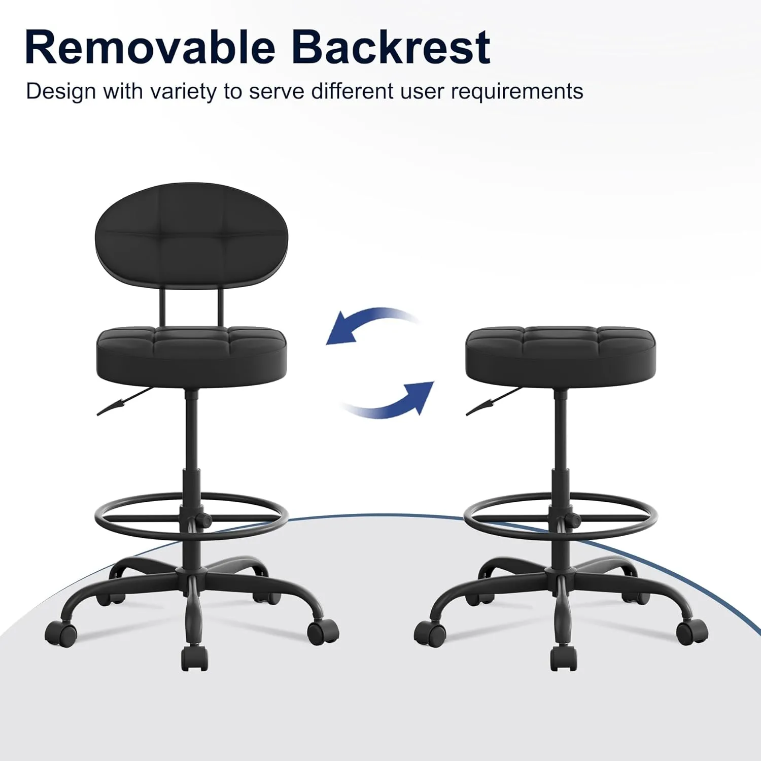 Misolant Drafting Chair Without Arms, Tall Office Chair with Footrest Ring for Standing Desk, Small Faux Leather Executive Office Chair with Adjustable Height for Bar Lab Counter Height Desk, Black
