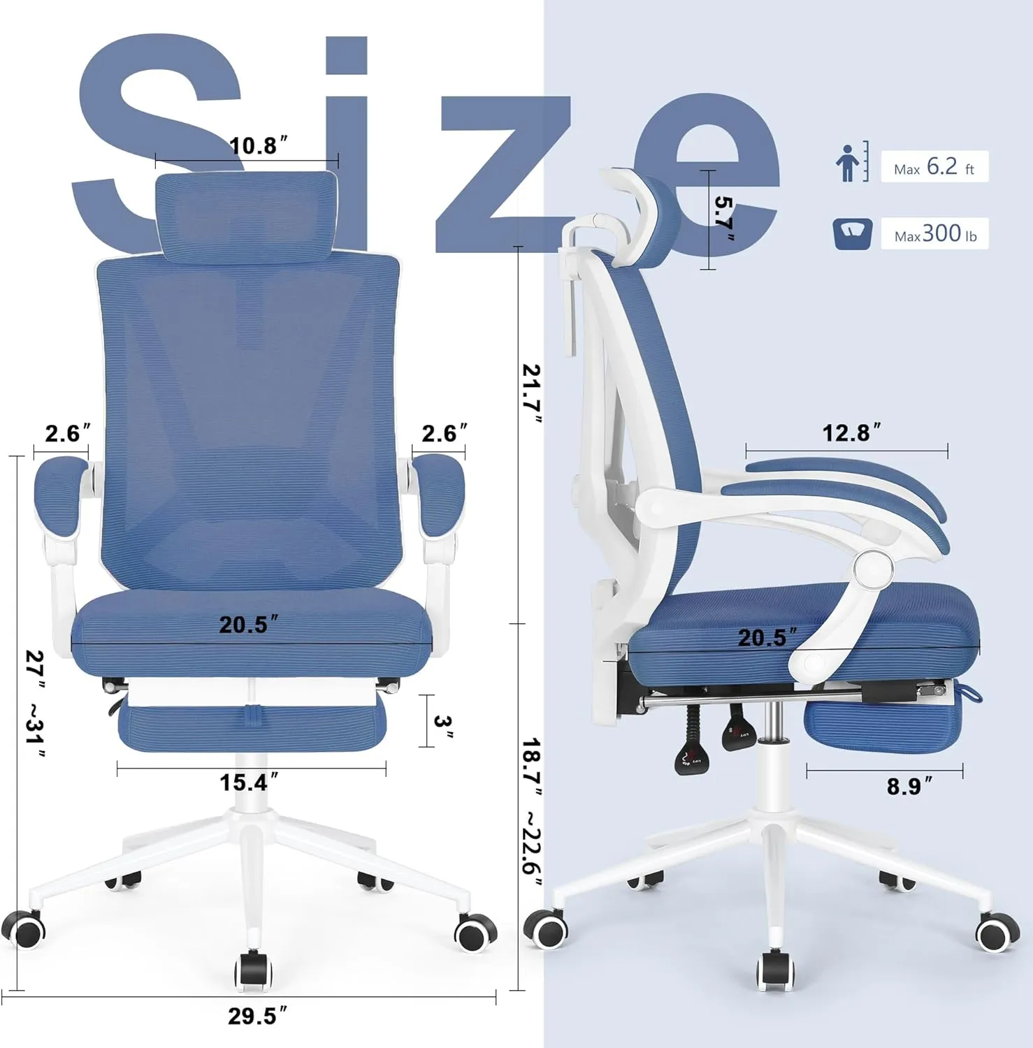 Misolant Ergonomic Office Chair with Footrest, Ergonomic Desk Chair with Adjustable 2D Lumbar Support, High Back Computer Chairs with Adjustable Headrest, Navy Blue Comfortable Executive Office Chair