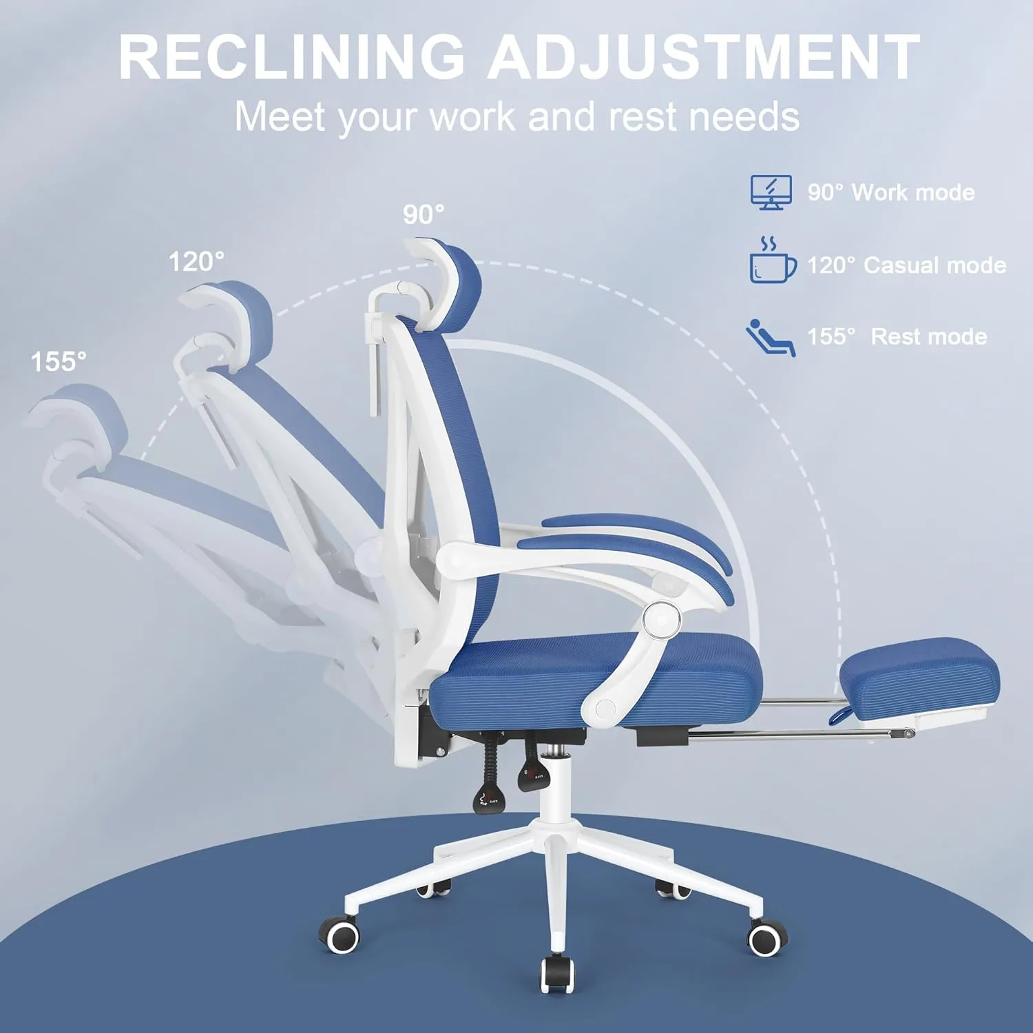 Misolant Ergonomic Office Chair with Footrest, Ergonomic Desk Chair with Adjustable 2D Lumbar Support, High Back Computer Chairs with Adjustable Headrest, Navy Blue Comfortable Executive Office Chair