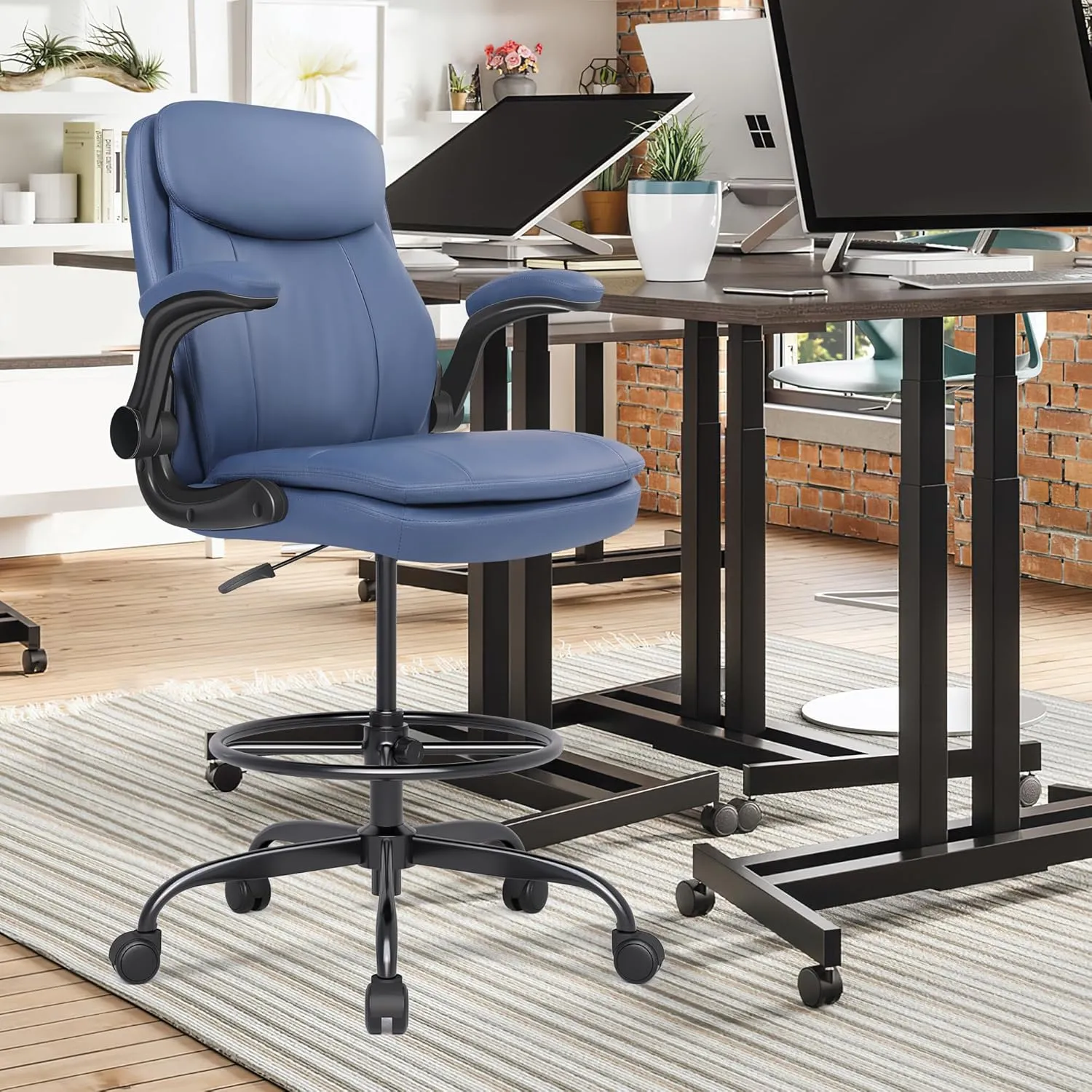 Misolant Leather Drafting Chair, Tall Office Chair for Standing Desk, High Executive Office Chair with Adjustable Height and Flip-up Armrest for Counter Height Desk