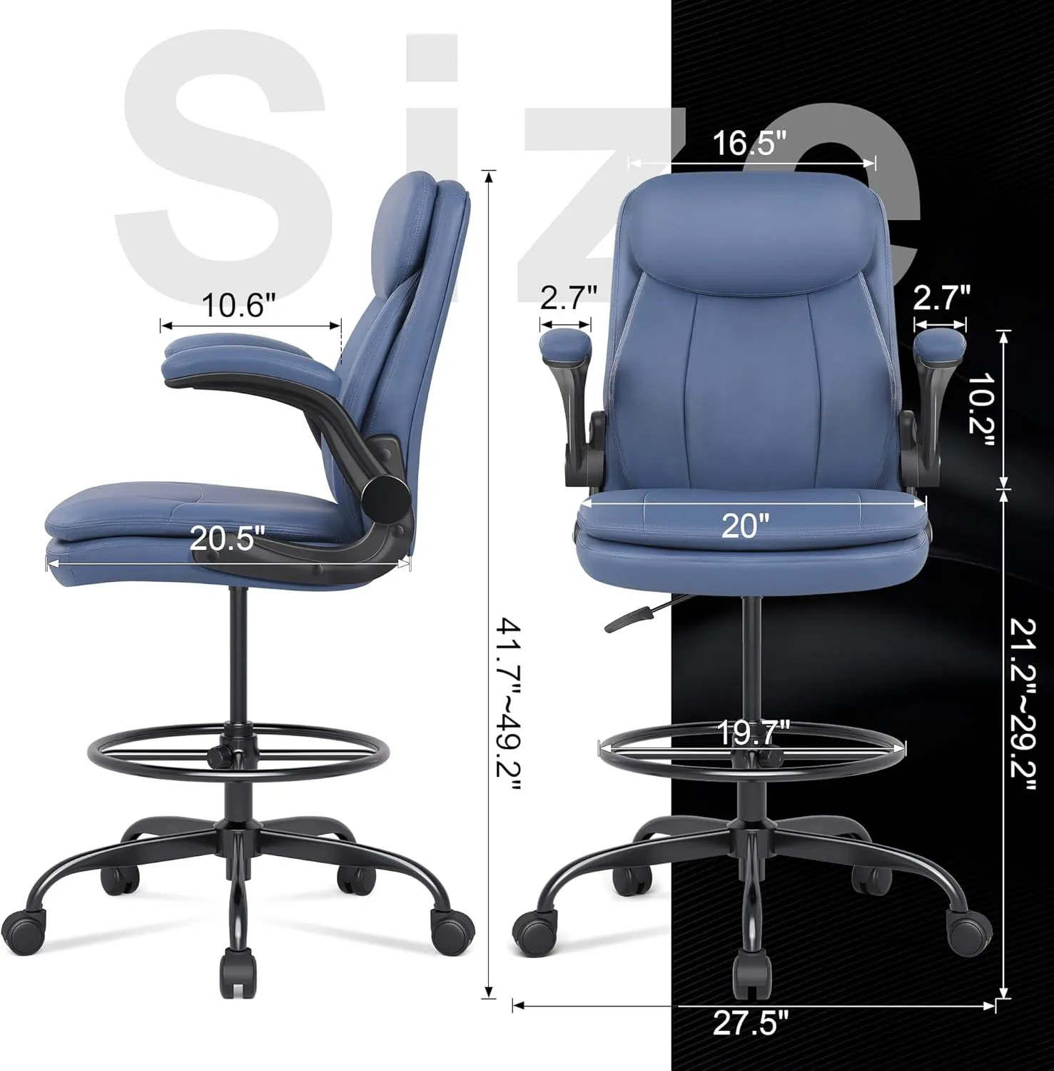 Misolant Leather Drafting Chair, Tall Office Chair for Standing Desk, High Executive Office Chair with Adjustable Height and Flip-up Armrest for Counter Height Desk