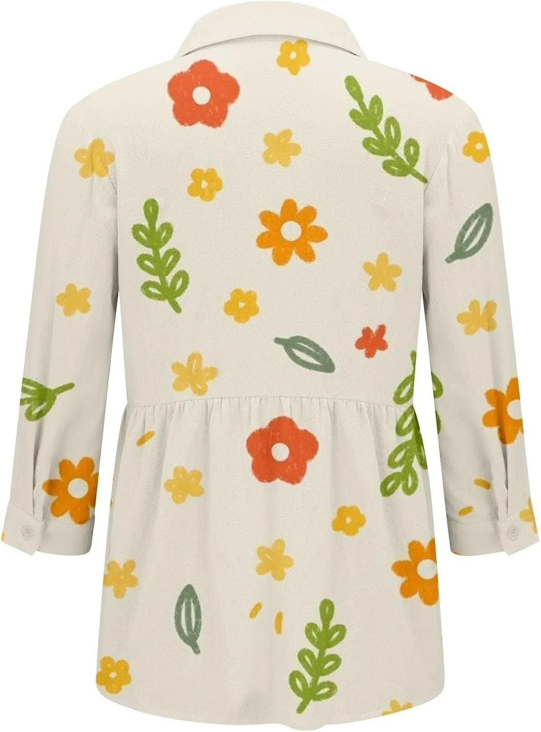 Miyaomn Casual Floral Linen Tops for Women Long Sleeve Button Down Shirts All Over Print V Neck Loose Fit Summer Fall Blouses