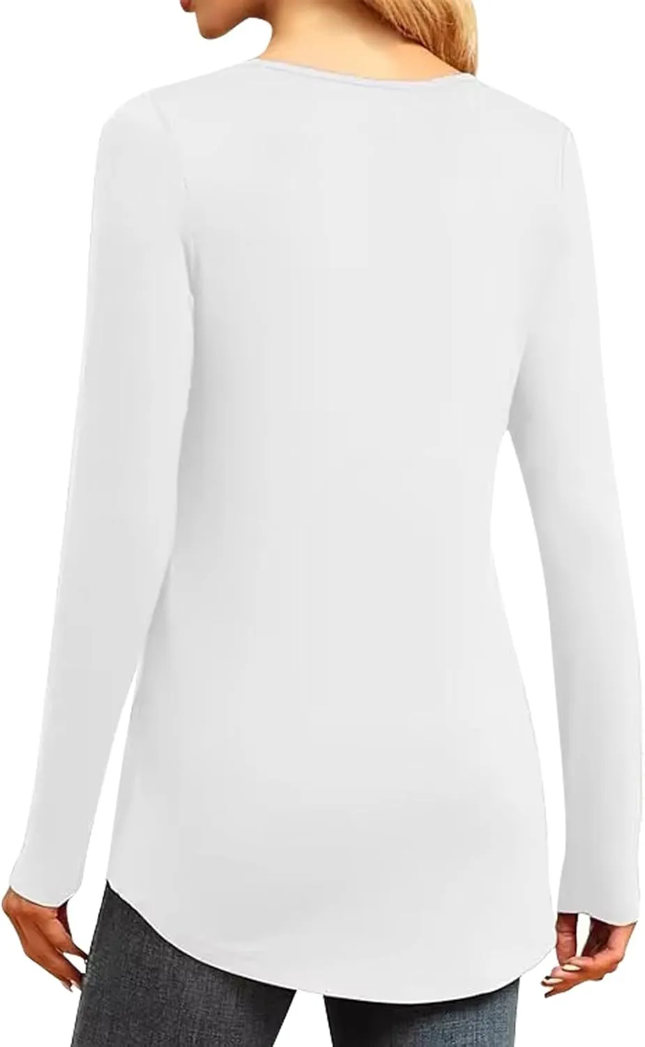 Miyaomn Casual Long Sleeve Tunic Tops for Women V Neck Pleated Front T-Shirts Hide Belly Slim Fit Spring Fall Dressy Blouses