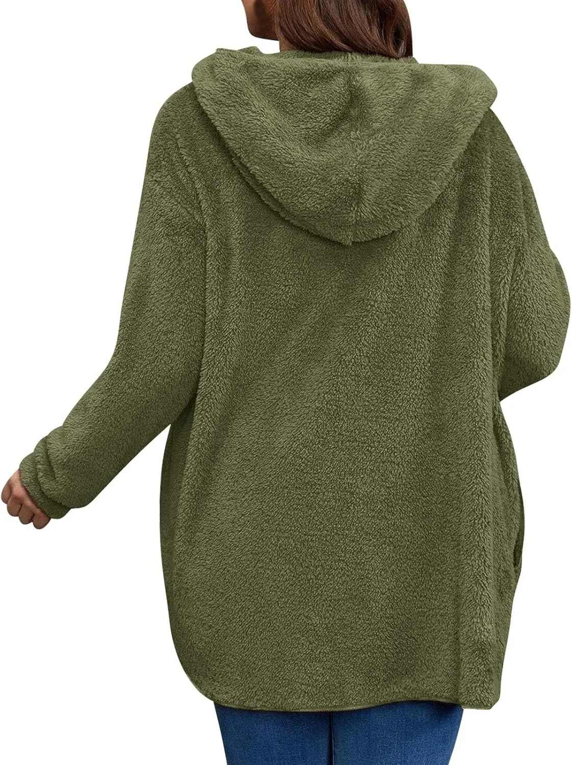 Miyaomn Women's Hooded Cardigans Fuzzy Fleece Oversized Long Jackets Hoodies Winter Warm Open Front Plush Sherpa Coat Outwear