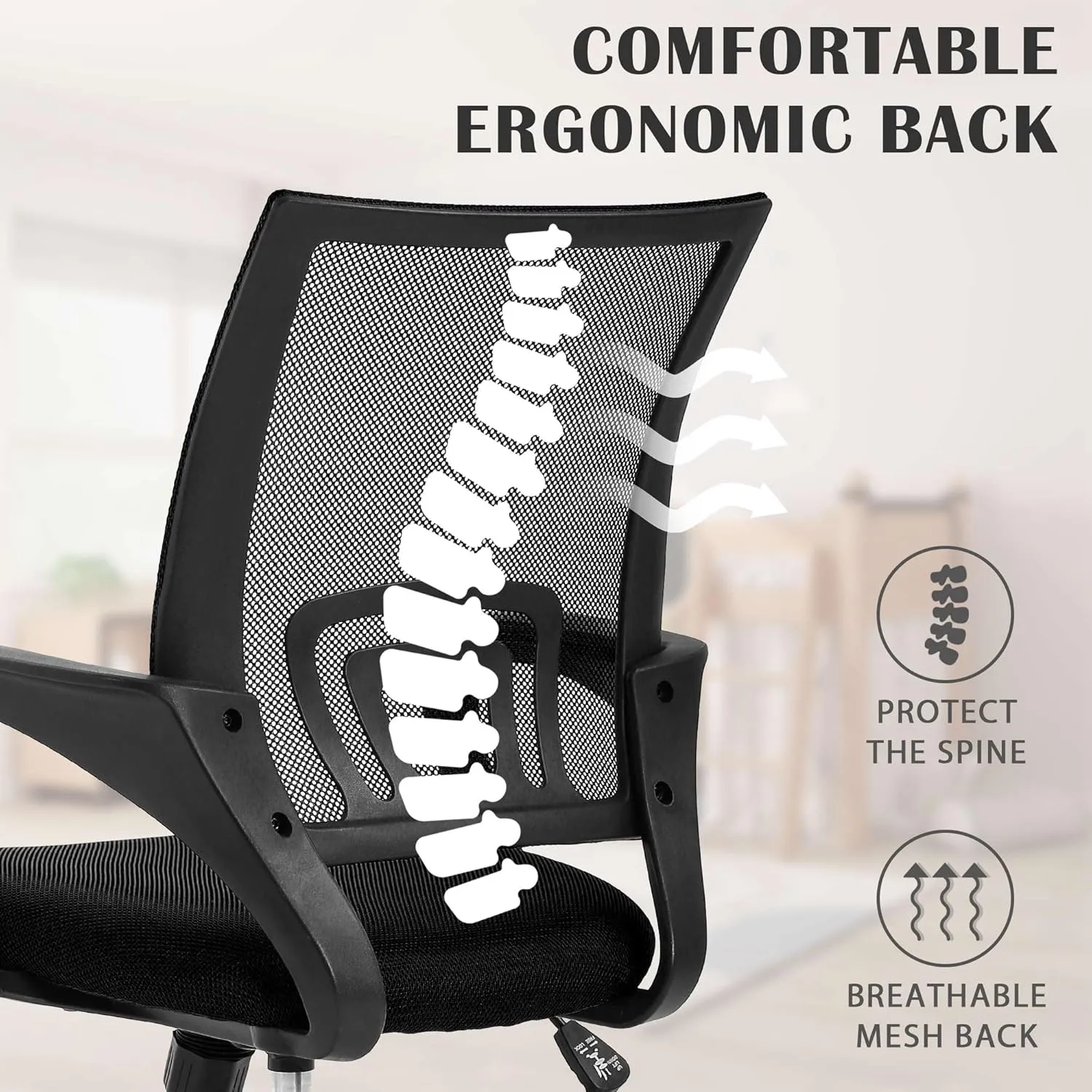 MKDLUFEI Modern Black Office Chair, Ergonomic Mesh Back with Lumbar Support, Adjustable Height, Breathable Mesh, 250 lbs Capacity