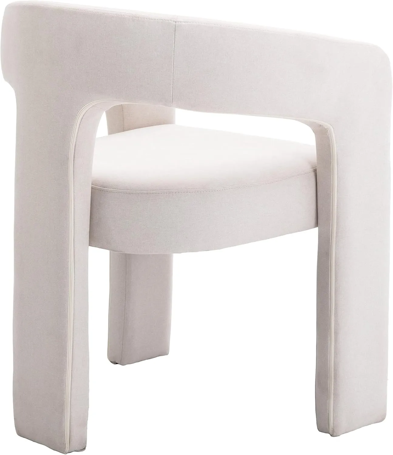 Modern Barrel Dining Chair, Linen Upholstered Accent Side Chair with Arms Comfy Makeup Vanity Chair, Dining Living Room Kitchen Chair, Beige