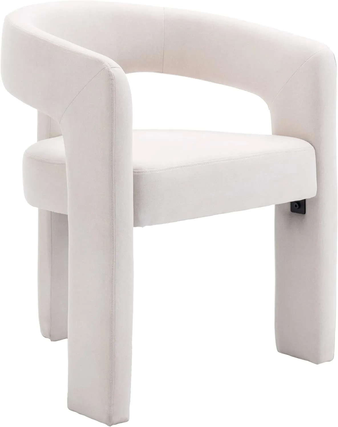 Modern Barrel Dining Chair, Linen Upholstered Accent Side Chair with Arms Comfy Makeup Vanity Chair, Dining Living Room Kitchen Chair, Beige