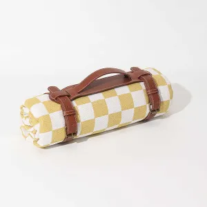 Modern Checkered Picnic Mat,Foldable Waterproof Sandproof Beach Blanket for Camping Hiking Outdoor Activities Lightweight Thin Ground Sheet for Travel Accessories,Yellow,150x150cm/60 x60